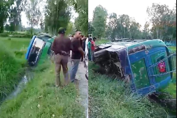 सर्लाहीको पर्सामा स्कुल बस दुर्घटना, तीन घाइते